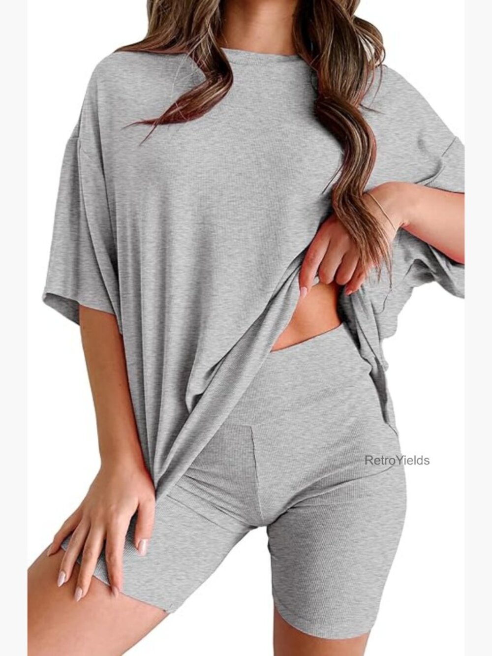 2 Piece Lounge Set oversized tee biker shorts loungewear set